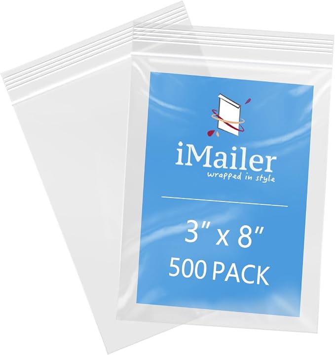 iMailer - 3" x 8" 500 Pack- 2 Mil Resealable Zip Bags- Small Clear Plastic Bags by iMailer