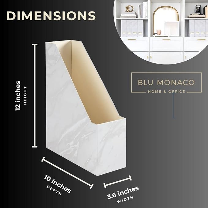 BLU MONACO Set of 4 Magazine Holders | White Marble Design - Image 7