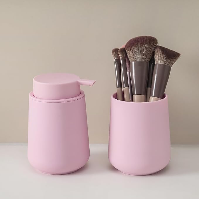 Matte Pink Bathroom Accessories 2 Piece Set Plastic Soap Dispenser and - Image 5