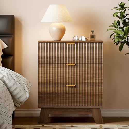 BORNOON Fluted 3 Drawer Dresser, 30.3" Tall Compact Modern Boho Chest