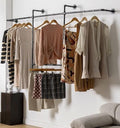 Industrial Pipe Clothing Rack, Hanging Garment Rack, Wall Mounted Pipe Clothes Rack with Four Hanging Rods, Heavy Duty Garment Rack, Industrial Steampunk Closet Organizer Hall Tree (Metal Pipes-Black)