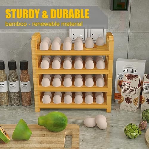 Bamboo Egg Holder Countertop - Stackable Design for Fresh Eggs, Farmhouse Egg Tray Storage Display Rack, Kitchen Counter Top Organizer Wooden Egg Stand, Fits Quail, Duck, Turkey, Chicken Eggs (Modern)