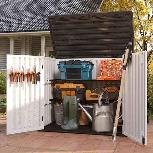 EHHLY 47 Cuft Outdoor Storage Shed Shelf, Outdoor Storage Cabinet Metal Shelves for 4.5x2.8 Ft Shed, Vertical Resin Storage Shed Accessories, Black