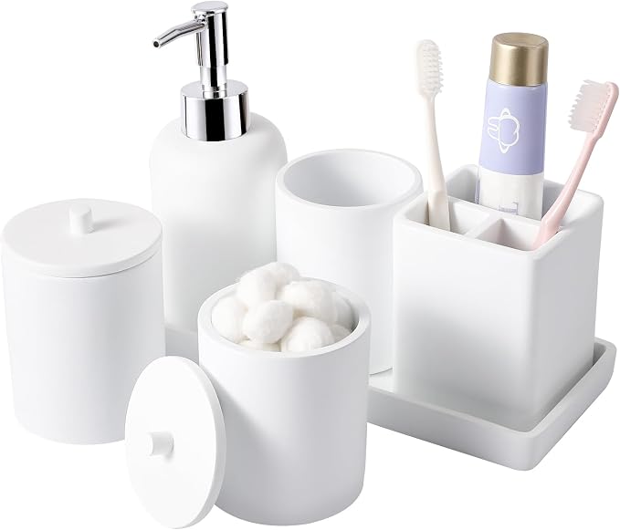 Resin 6 Pcs White Bathroom Set Complete by BetterbathroomwithXLHOME