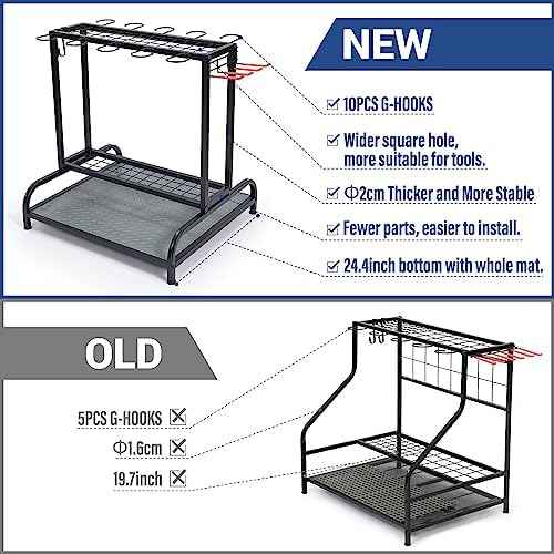 Garden Tool Organizer, Yard Tools Rack Holds 55 Long-Handled Tools/Rakes/Brooms for Garage Organization and Storage, Shed, Outdoor, Lawn, Heavy-Duty Steel, Black, Easy Assembly