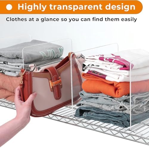 8 Pack Shelf Dividers for Wire Shelves, Acrylic Clear Closet