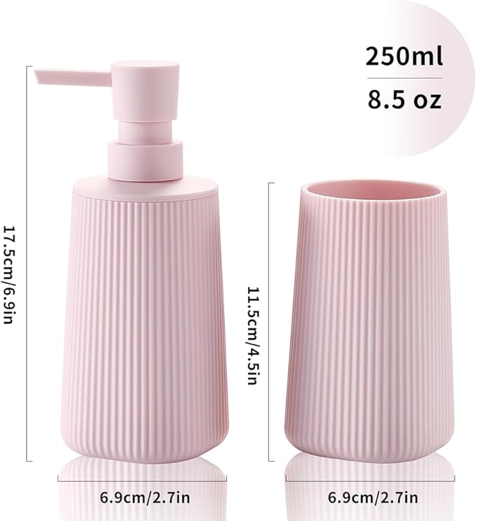 Bathroom Accessories 2 Piece Soap Dispenser and Toothbrush Holder Set Striped - Image 3