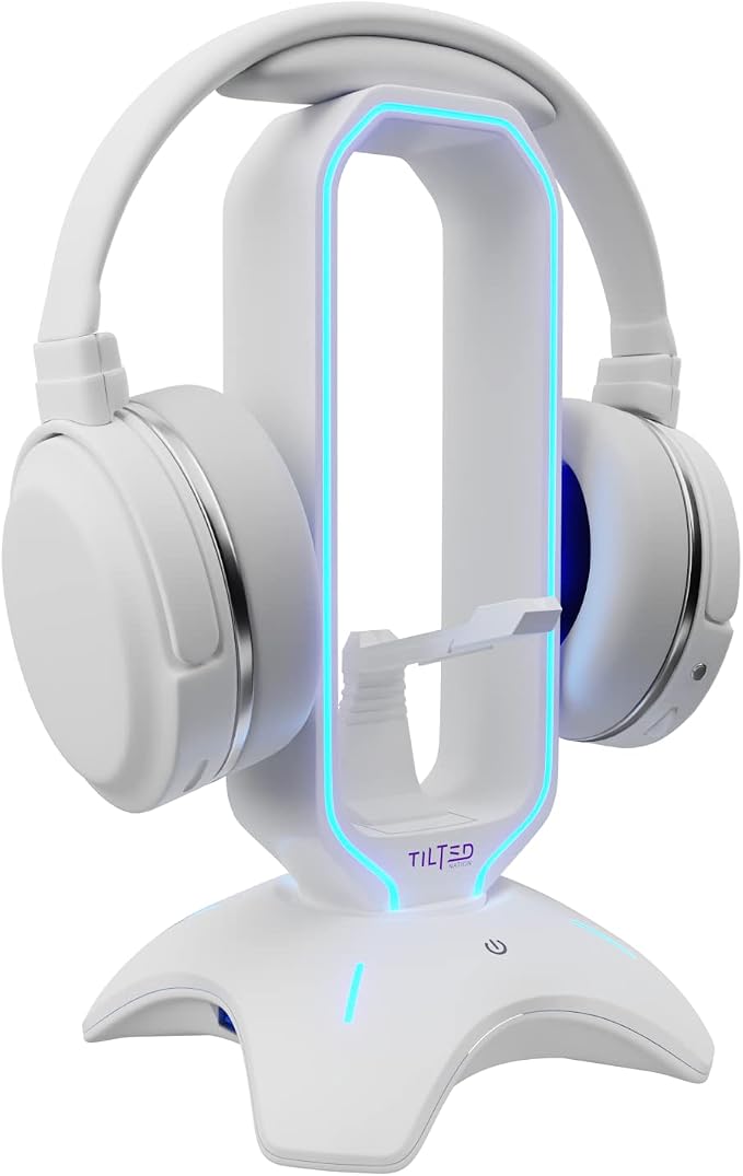 Tilted Nation Gaming Headphone Stand | RGB Headset Stand White | Headset Holder by TiltedNation