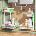 Kitstorack Under Sink Organizer, 2 Tier Under the Sink Storage, Slide out Pull out Cabinet Organizer Shelf, Metal Sliding Drawer for Kitchen Bathroom Pantry Closet Organization Rack, White, 2 Pack