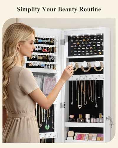 LVSOMT Over The Door Jewelry Organizer, 6 LED Wall Mounted Jewelry Cabinet