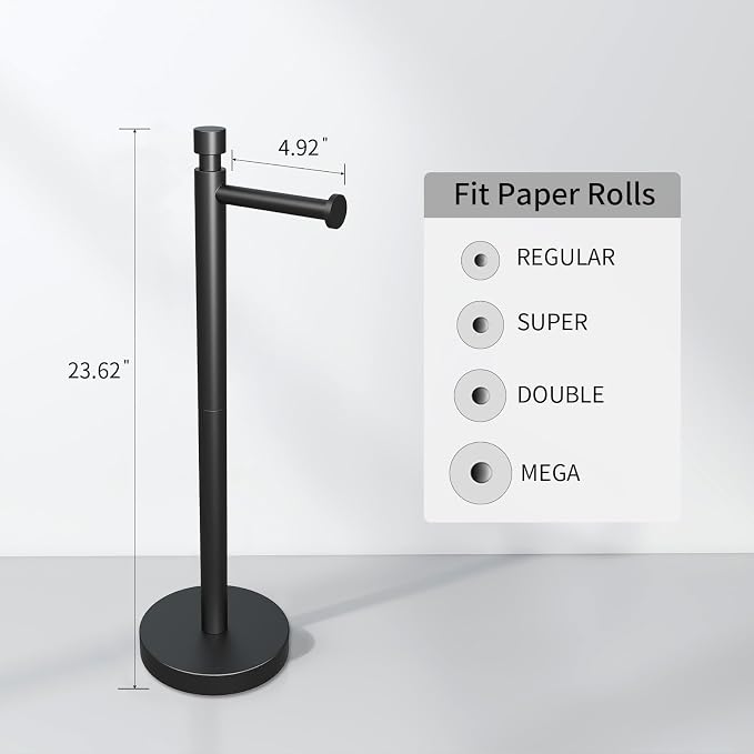YUMORE Toilet Paper Holder Stand Freestanding, Weighted and Sturdy Matte Black - Image 6