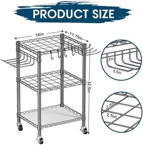 T1 Garden Tool Organizer（with Lockable Wheels） Heavy Duty Garage Tool Storage for Yard，Shed，Outdoor and Lawn，Freestanding Tool Organizers and Storage UP to 50 Tools，Grey with Anti-Tip Device
