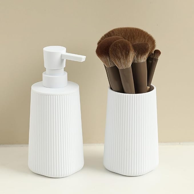 Bathroom Accessories 2 Piece Soap Dispenser and Toothbrush Holder Set Striped - Image 5
