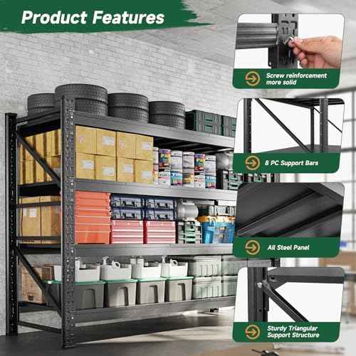 Letaya 4000LBS Storage Shelves Heavy Duty,60" W Garage Shelving Units, 4 Tier Adjustable Utility Rack Shelf,Large Metal Industrial Shelves,for Shop,Warehouse,Basement,Black (60" W x 24" D x 70" H)