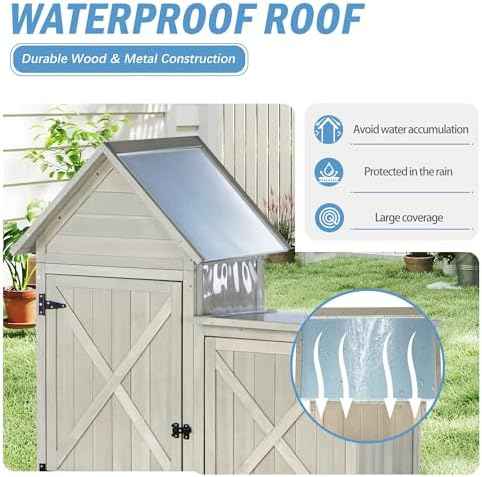 Outdoor Storage Cabinet|Waterproof Metal Roof & Wooden Vertical Design, Tall Garden Tool Shed with Multiple Shelves for Patio, Backyard, Lawn, Yard,Outdoor Storage shed