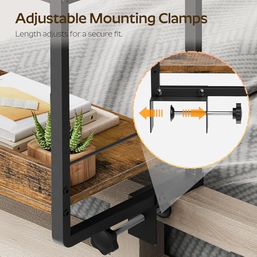 YATINEY Bedside Shelf, Bunk Bed Shelf with Storage and 360° Rotating, Clip-on Loft & Bunk Bed Tray Shelf, Nightstand for College Dorm Room, Apartment, Rustic Brown and Black ET21BR