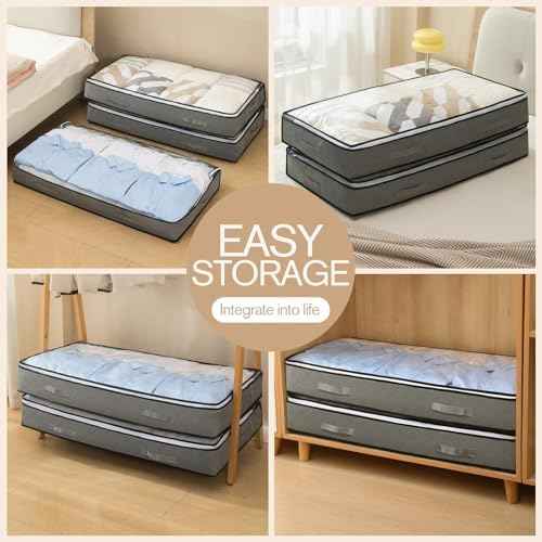 90L Under Bed Storage Containers, Foldable Grey Underbed Storage Bags - Closet Organizers and Storage Bins for Wrapping Paper, Blanket, Clothing, Comforter, Sweaters, Pillows, Linen Sheets