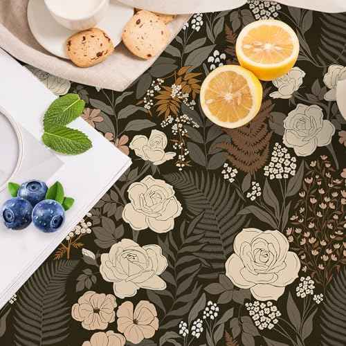 HAOKHOME Floral Drawer Liner Self Adhesive Shelf Liners Brown Contact Paper