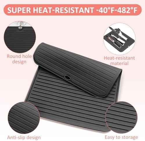 Large Heat Resistant Silicone Mat for Hair Tools: Curling Iron, Flat Iron, Hair Straightener - Portable Hair Styling Pad Cover