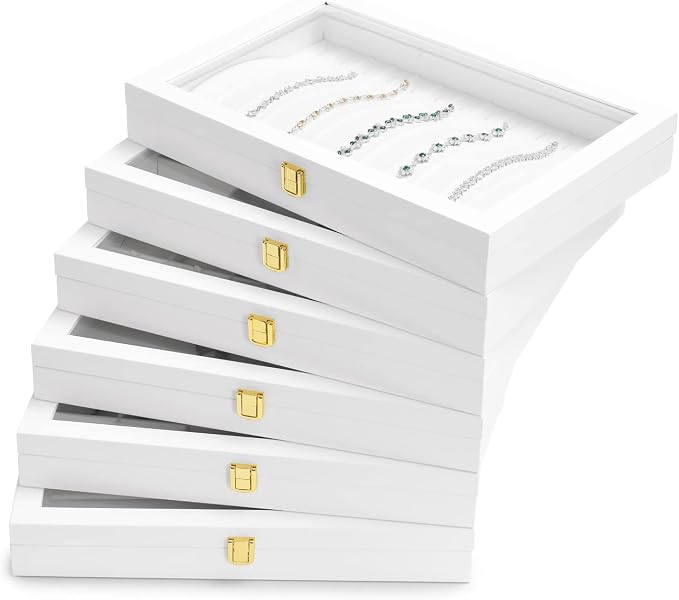 Oirlv White Leather Acrylic Lid Jewelry Necklace Organizer Box Necklace - Image 9