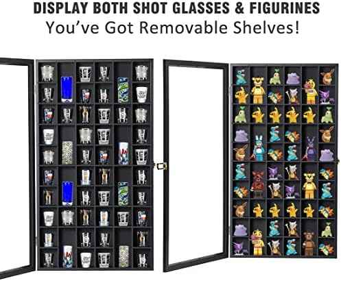 Shot Glass Storage Display Case Large 52-Slot Wooden Cabinet Rack Holder