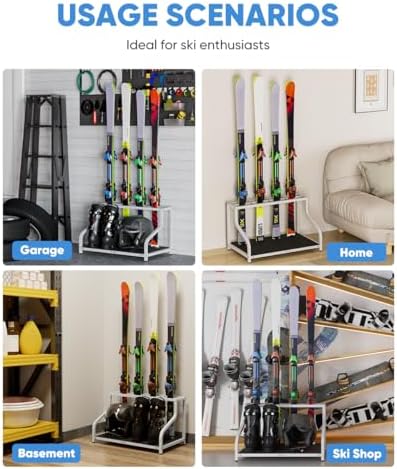 Mondazie Ski Storage Rack for Garage, 4 Pair White