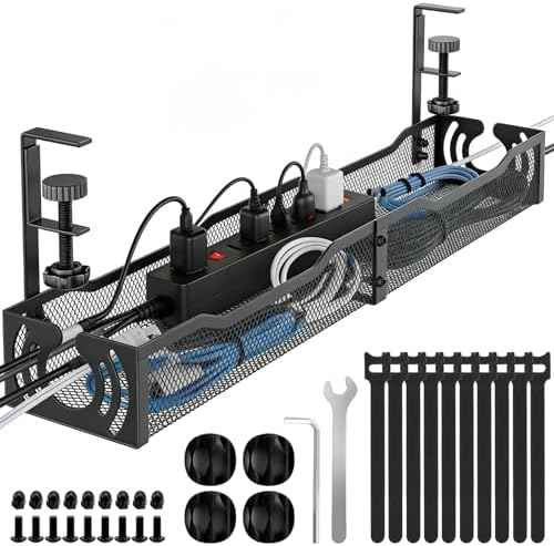 Cable Management, 25.3'' Under Desk Cable Management Tray No Drill