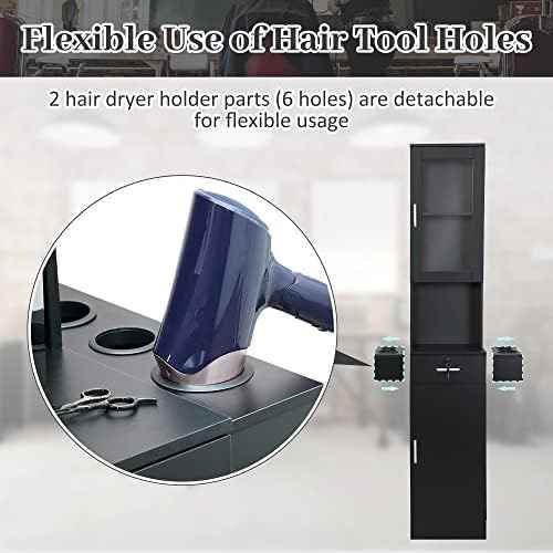 RESHABLE Salon Station for Hair Stylist,Hair Styling Storage Cabinet,Black