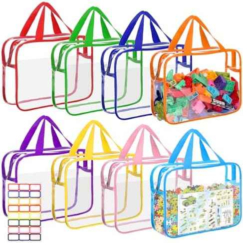 8 Packs Large Toy Storage Bags with Labels&Manual Pocket, Reusable Clear PVC Board Game Storage Bags, Travel Waterproof Organizer Bags with Zipper for Building Blocks, Puzzle, Toys