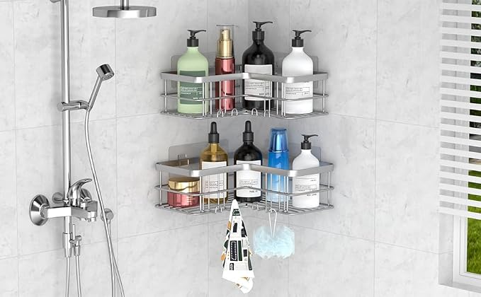 Yazoni Corner Shower Caddy, Adhesive Shower Shelves No Drilling, Rustproof - Image 7