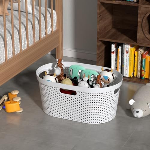 4 Packs 40 L Plastic Laundry Baskets with Handles, Hamper Basket