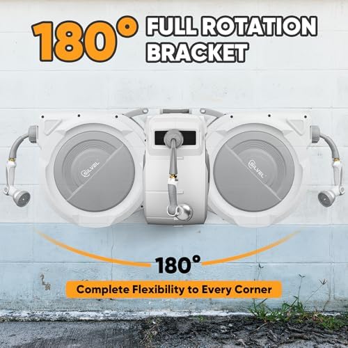 SILVEL Retractable Garden Hose Reel – 5/8 in x 75FT Heavy Duty Automatic Hose Reel Wall Mounted, Upgraded UV Resistant with 10 Pattern Nozzle, Any Length Lock & Slow Return System, 180°Swivel Bracket