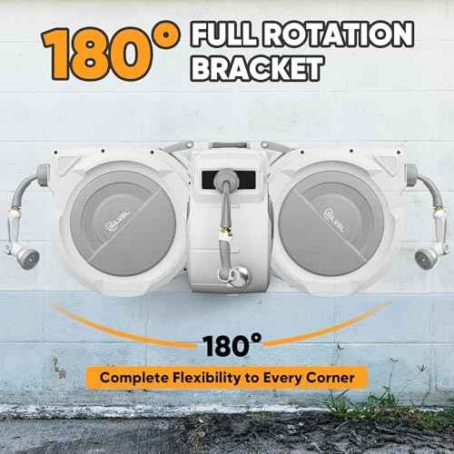 SILVEL Retractable Garden Hose Reel, 1/2 in x 115ft Wall Mount Heavy Duty Automatic Hose Reel with 10 Pattern Nozzle, Any Length Lock & Slow Return System, 180°Swivel Bracket Upgraded UV Resistant