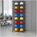 Stackable Safety Helmet Storage Boxes,Large Adjustable Hard Hat Placement Organizer Rack with Wheels,Construction Sites Workshop Retail Store Helmet Display Shelf Black 16 Grids