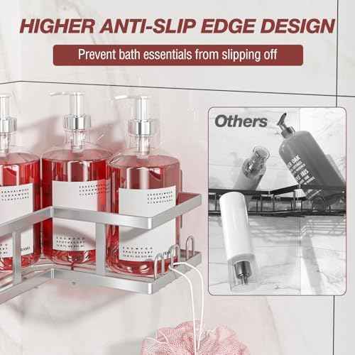 Youvip 4-Pack Adhesive Corner Shower Caddy with Soap Holder, No Drilling Wall Mounted Shower Shelves-Rustproof, Organizer for Bathroom, Kitchen & Home Decor. Silver