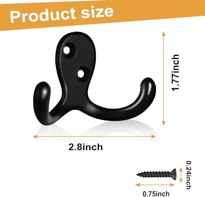 10 Pack Coat Hooks Wall Hooks for Hanging, Heavy Duty Double Prong Metal Hook - Image 7