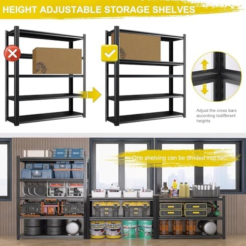 24" D x 47" W x 84" H Heavy Duty Garage Shelving, Metal Shelving, 3500LBS Storage Shelves 5 Tier Adjustable Heavy Duty Shelving Unit for Warehouse, Garage, Basement