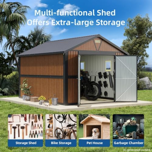 10x12 FT Outdoor Storage Shed, Garden Metal Shed with Lockable Doors & Window, Extra Large Tool Shed for Backyard, Patio & Lawn