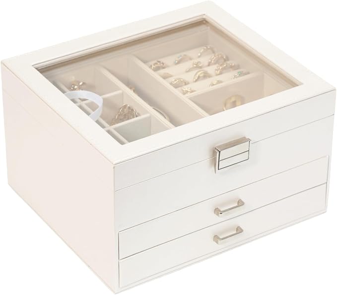 Clear Lid Jewelry Box, 3 Layers Jewelry Organizer Large Multi-Functional by BOOVO