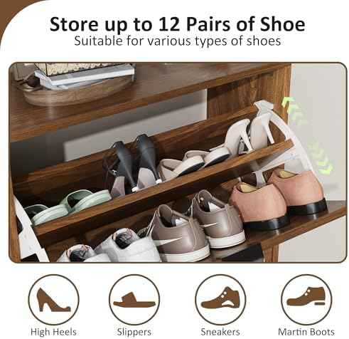 Shoe Cabinet Storage for Entryway with 2 Flip Drawers, Narrow Shoe Cabinet for Entryway, Hidden Slim Shoe Organizer Rack Cabinet (Brown, 23.6" W)