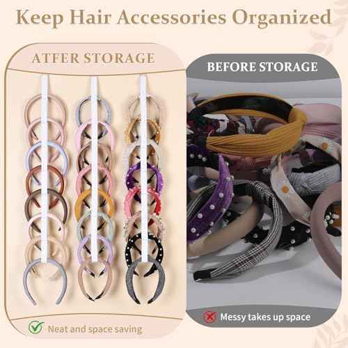 3 PCS Headband Holder Organizer for Girl,Hanging Hairband Storage for Women,White Hair Hoop Display Hair Accessories Organizer Bedroom College Dorm Decor