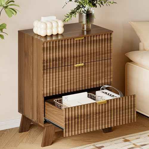 BORNOON Fluted 3 Drawer Dresser, 30.3" Tall Compact Modern Boho Chest