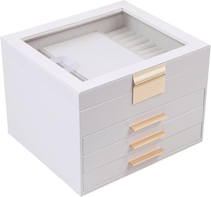 BOOVO Clear Lid Jewelry Box, 4 Layers Jewelry Organizer Large Jewelry Storage by BOOVO