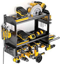 YYR Power Tool Organizer Wall Mount with Charging Station, Cordless Tools Hanger and Battery Storage Rack for Garage Organization, Heavy Duty Drill Holder Shelf Build in Metal Power Strip - Black