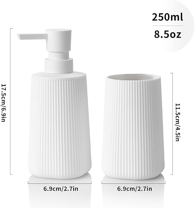Bathroom Accessories 2 Piece Soap Dispenser and Toothbrush Holder Set Striped - Image 3