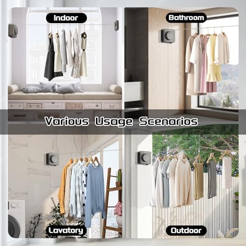Retractable Clothesline Indoor, Non-Sagging Outdoor Clothes Line Retracting, 16.7 Ft Heavy Duty Clothes Drying Laundry Line, Wall Mounted Stainless Steel Clothesline for Balconies (Grey Update)
