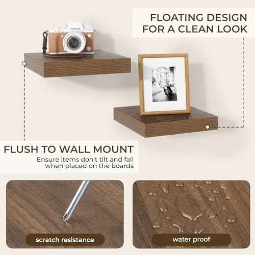 RICHFOCUS 8Inch Square Floating Shelves for Wall 4Pack|Walnut