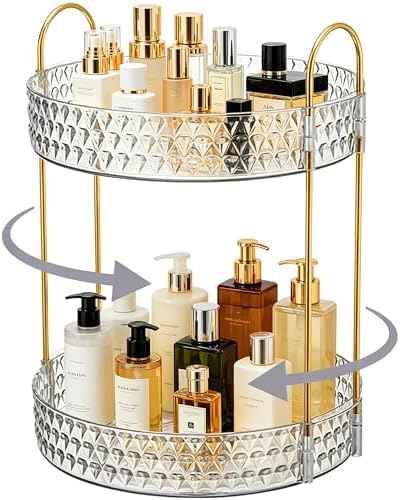 360° Rotating Acrylic Storage Rack, 2-Tier Large Capacity Makeup Organizer for Bathroom Countertop & Vanity, Clear Cosmetic Holder for Skincare, Perfume & Beauty Essentials