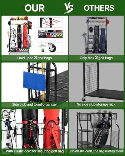 FHXZH Golf Bags Storage Garage Organizer - Stand for Single Golf Bags, Clubs, and Equipment Accessories with Wheels