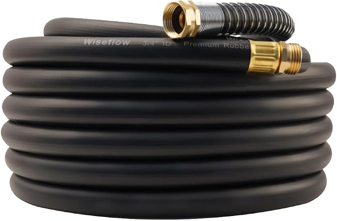 WiseFlow Garden Hose 50FT x 3/4", Heavy Duty Rubber Hose, Water Hose by Unknown